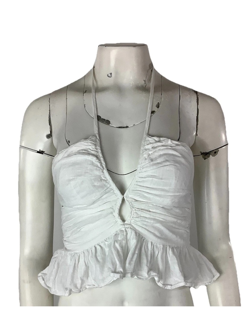 Free People Sz XS 100% Cotton Strappy Halter Peplum Summer Bralette Top White